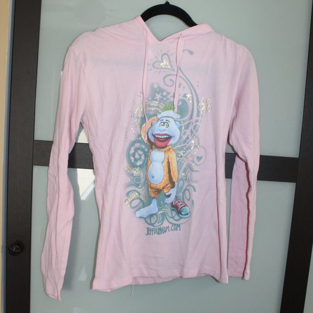 Jeff Dunham Comedian Ventriloquist Juniors Large Hooded Waffle Shirt Pink Peanut